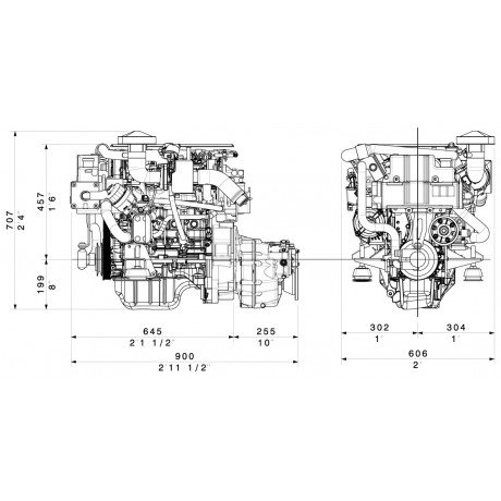 Судовой дизельный двигатель FNM  13HPE 110 л.с. с реверс-редуктором ZF 25